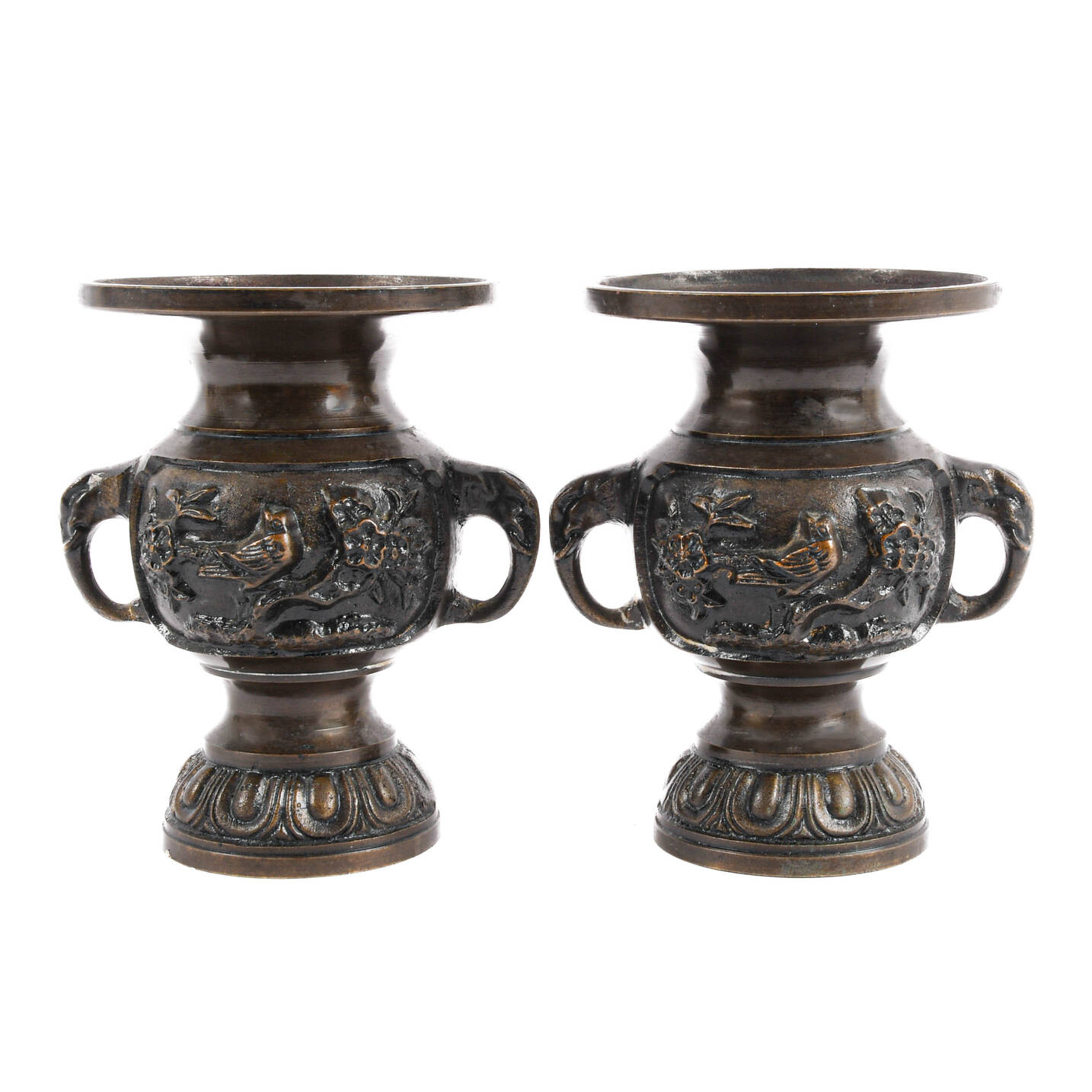 Pair of Miniature Bronze Japanese Altar Vases