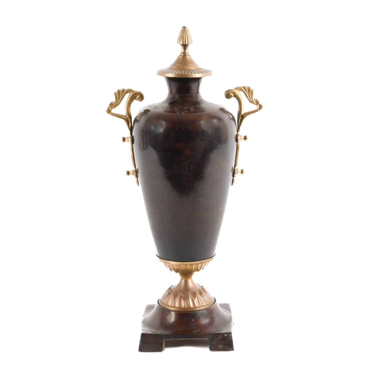 Traditional Tortoiseshell Finish Brass Decorative Urn on Base
