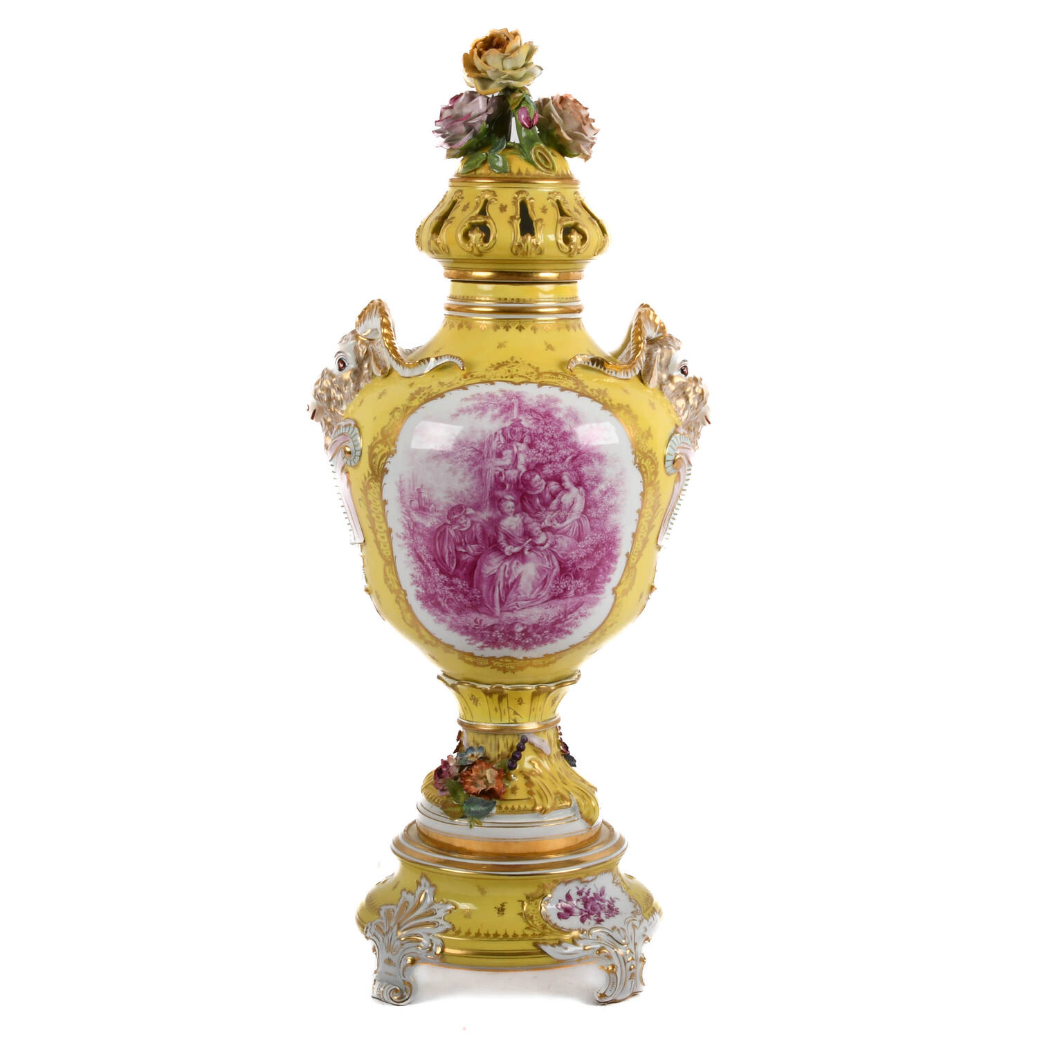 Antique Dresden Porcelain Covered Urn