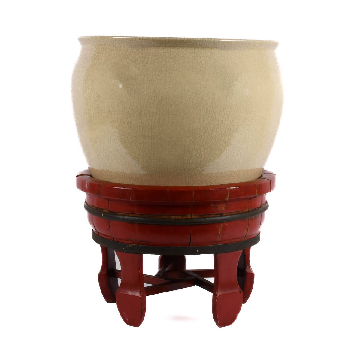 Large Ceramic Fishbowl Planter on Wood Stand
