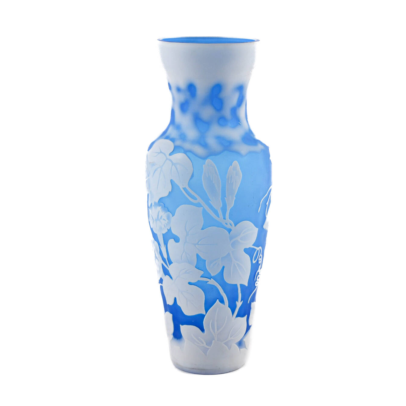 Signed Gallé Blue and White Glass Vase