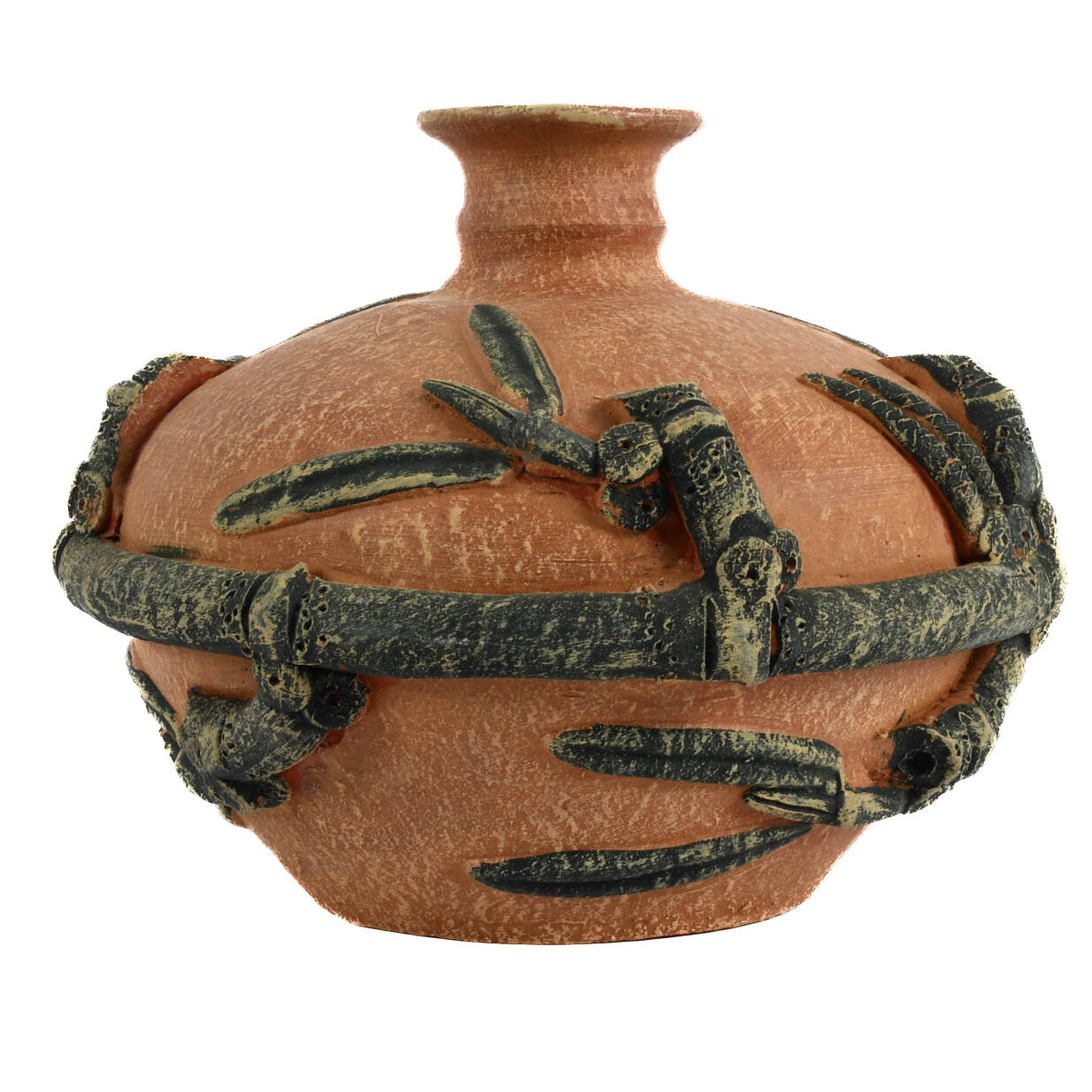 Tuscan Terracotta Vase with Raised Floral Relief Motif