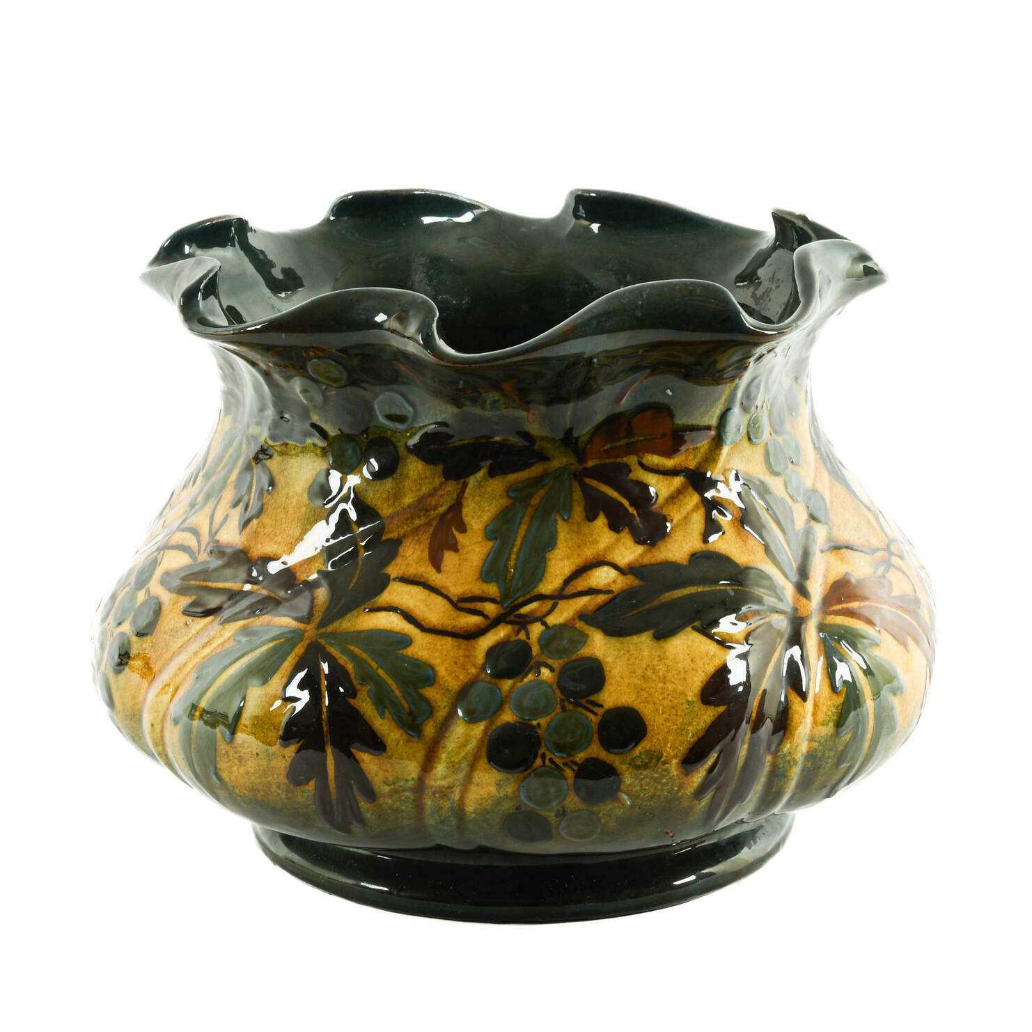 Antique Majolica Grape and Vine Glaze Planter