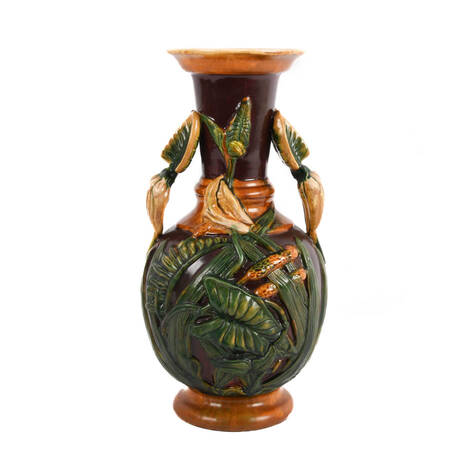 Majolica-Style Double Handle Vase