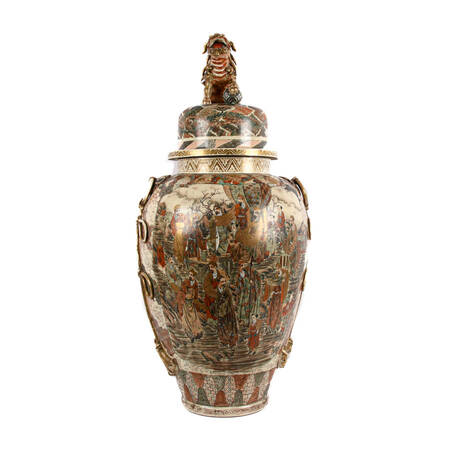 Palatial Satsuma Covered Figural Floor Vase