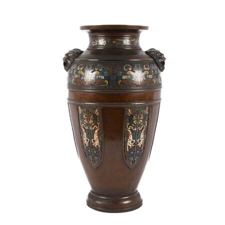 Large Bronze and Champlevé Floor Vase