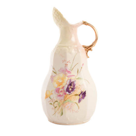 Floral Hand-Painted Porcelain Ewer with Shell Motif
