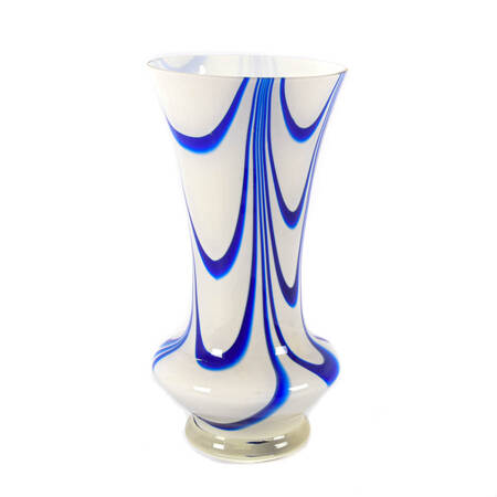 Hand-Blown Blue and White Swirl Art Glass Vase