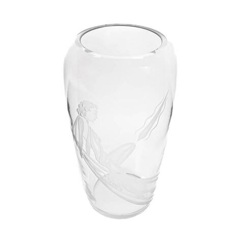 Etched Glass Art Deco Vase with Partial Nude Woman