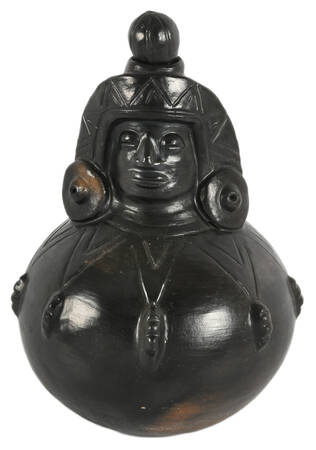 Antique Black Ceramic Figural Mayan Water Vessel
