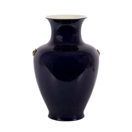 Oversized Cobalt and Gilt Handle Mount Vase