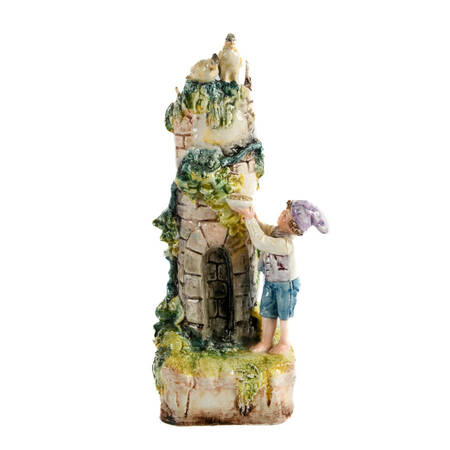 Italian Majolica Figural Boy, Flora, and Fauna Castle Spill Vase