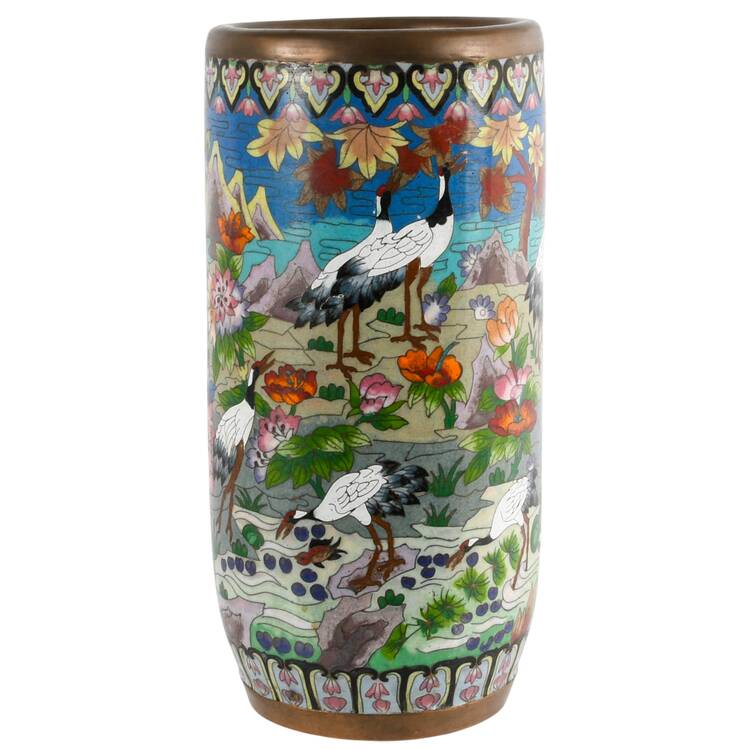 Mid-Century Chinese Landscape Cloisonné Vase