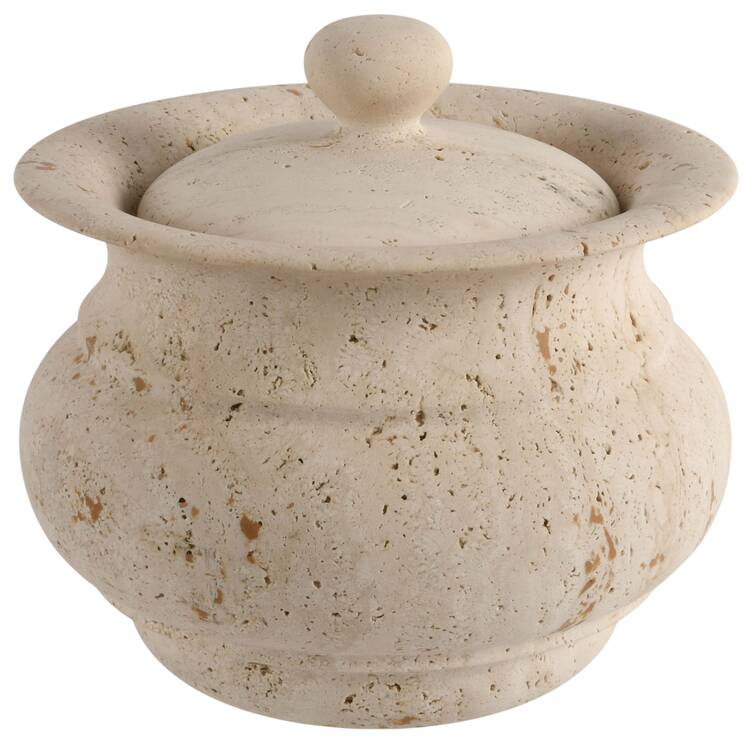 Heavy Travertine Bowl with Lid