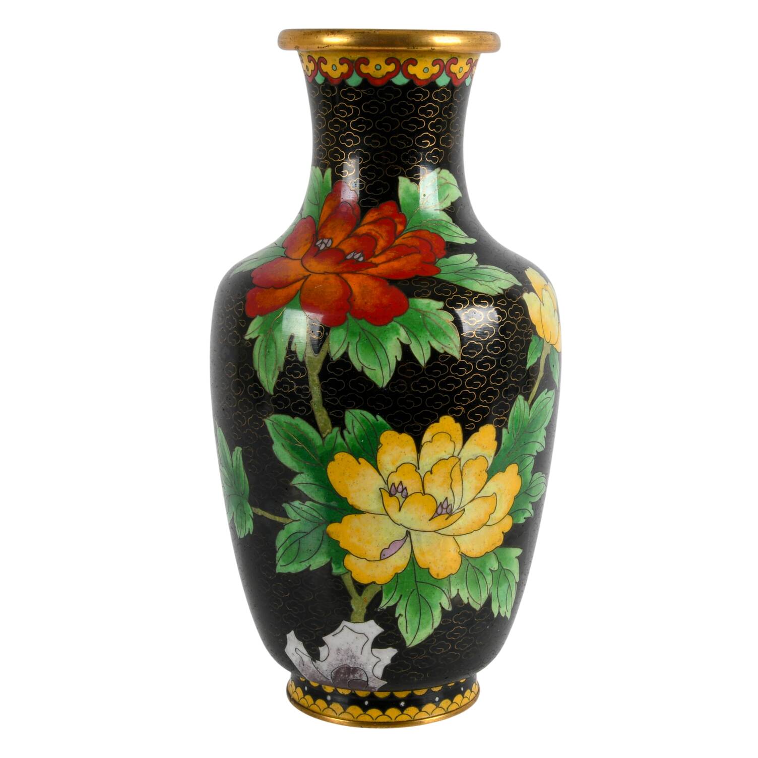 Chinese Black Cloisonné Enamel Floral Vase