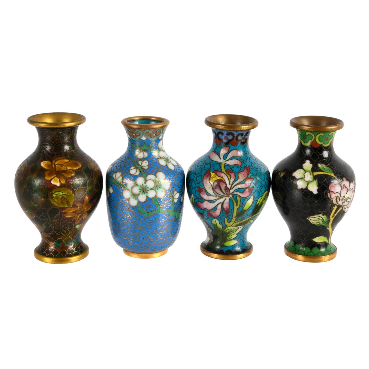 Grouping of Four Cloisonné Miniature Bud Vases