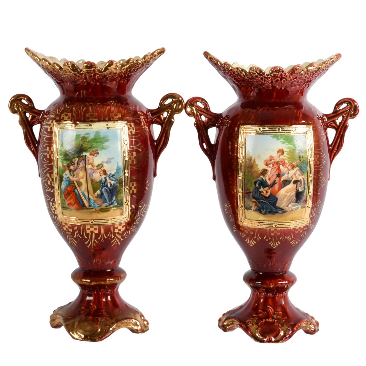 Pair of JS Austria Classical Music Scene Cabinet Vases