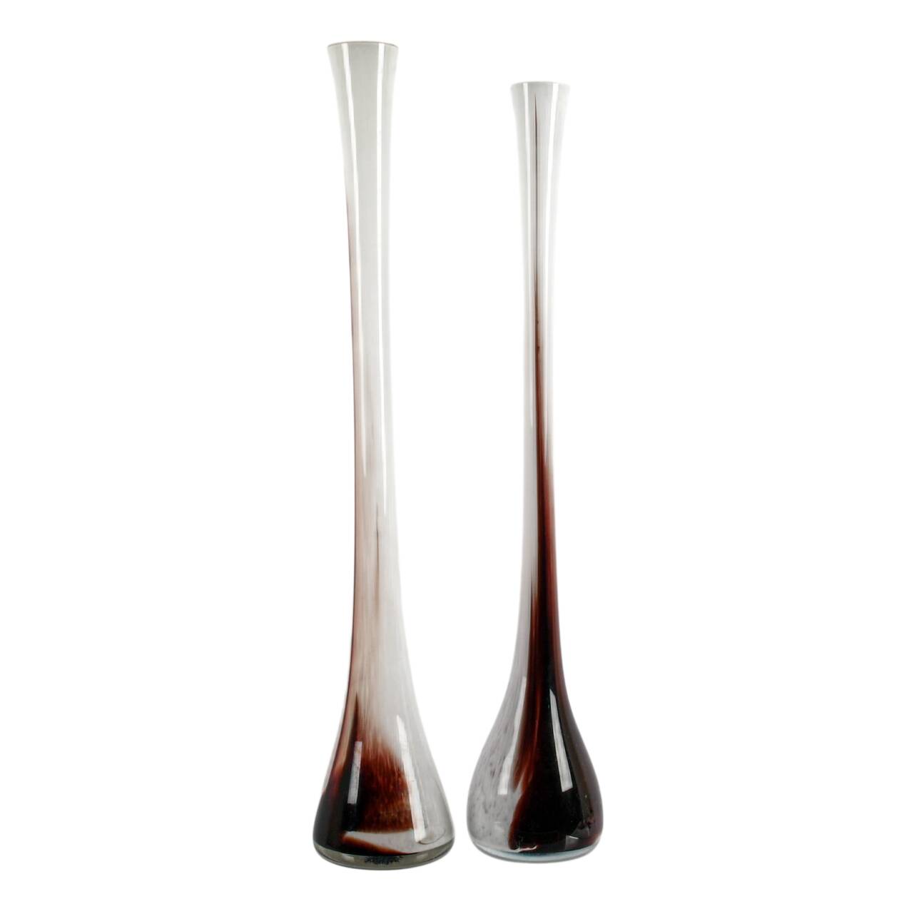 Signed Pair of M. Ducco Murano-Style Hand-Blown Glass Vases
