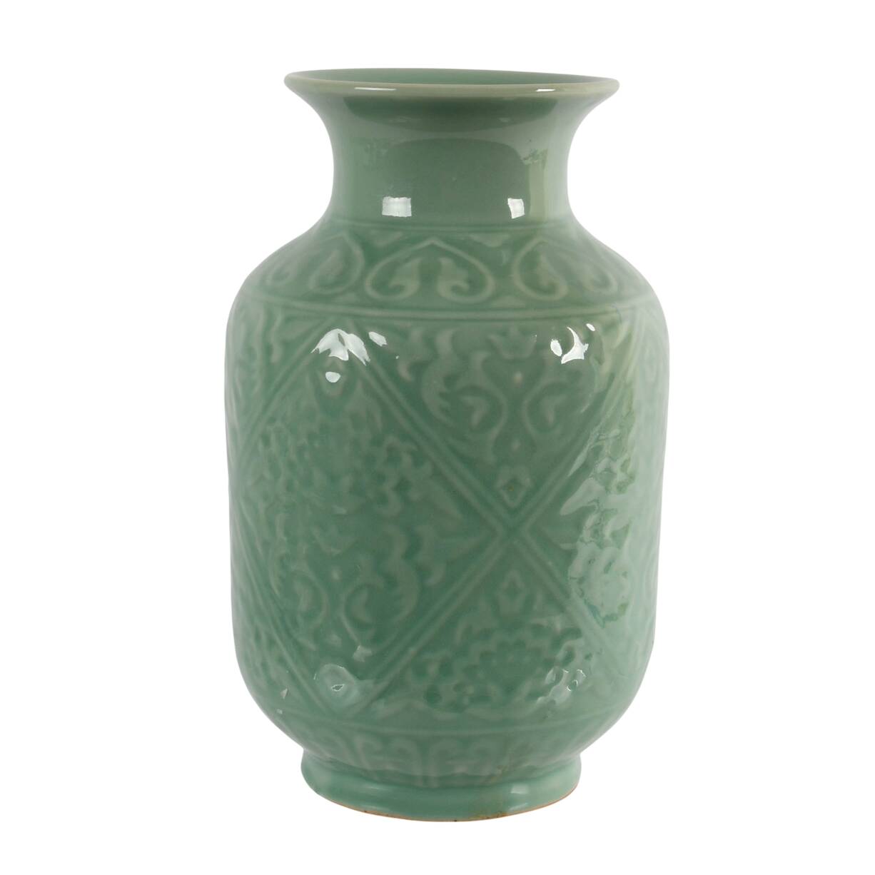 Chinese Celadon Vase with Carved Pattern