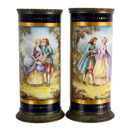 Pair of Broqua & Scholberg Sèvres Style Cylindrical Vases