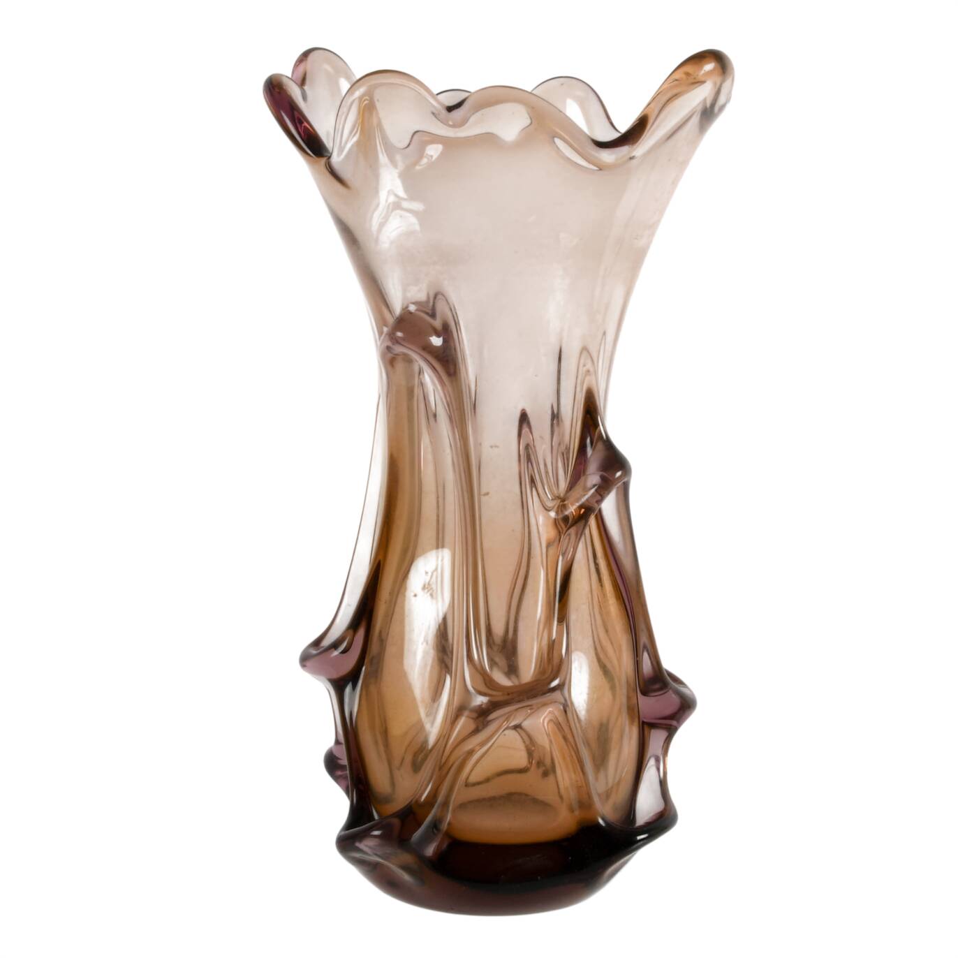 Large Mid-Century Modern Purple and Amber Swung Glass Vase