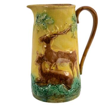 Antique 19th Century Majolica Deer Pitcher