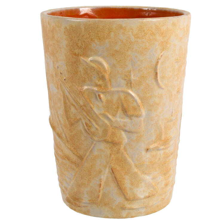 Mid-Century Pottery Planter Vase with Night Revelry Relief