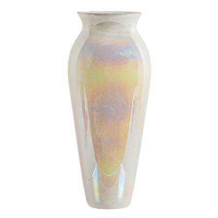 Tall Decorative Iridescent White Pearl Glass Vase
