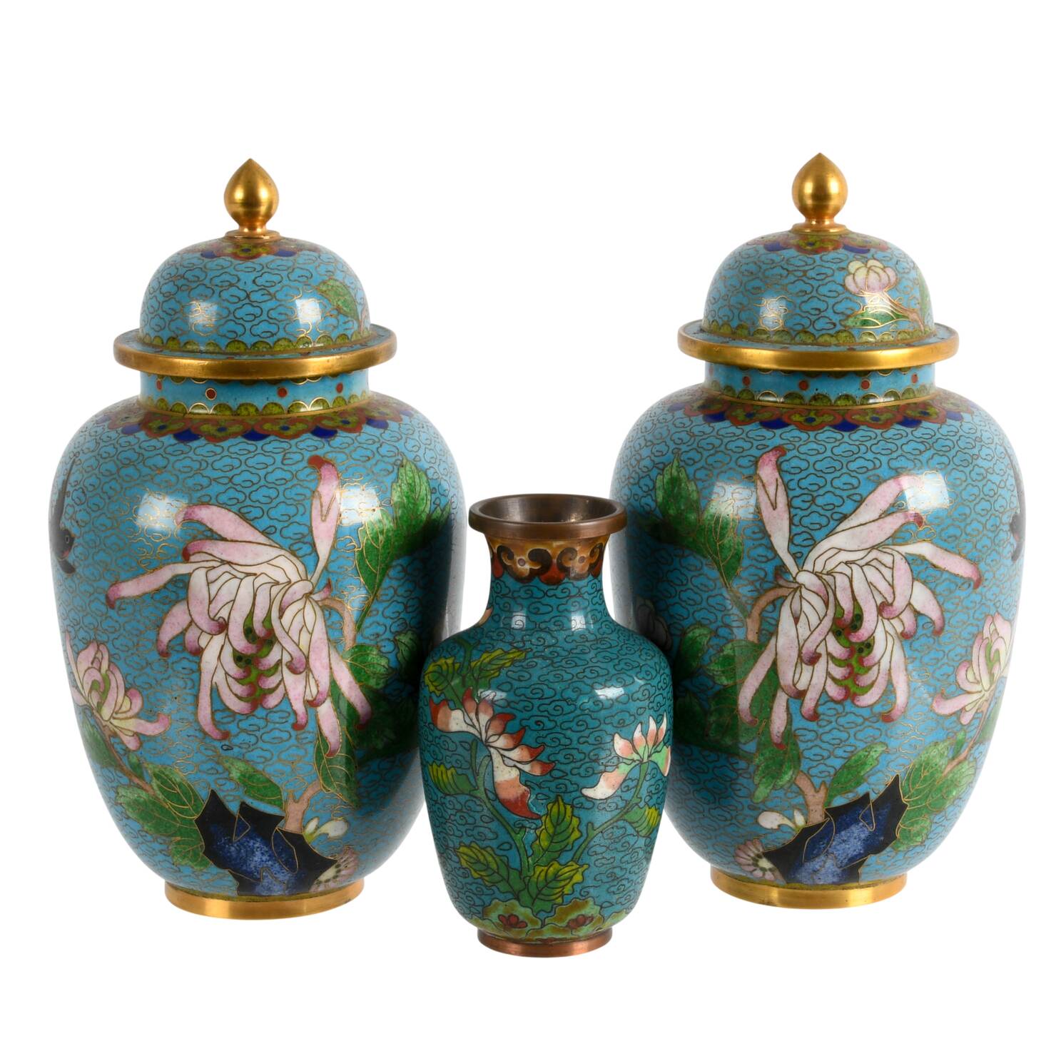 Grouping of Three Chinese Cloisonné Vases