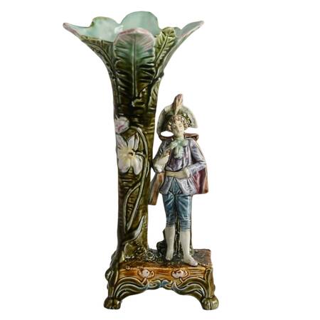 French Art Nouveau Barbotine Majolica Spill Vase
