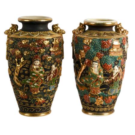 Antique Pair of Japanese Satsuma Earthenware Vases