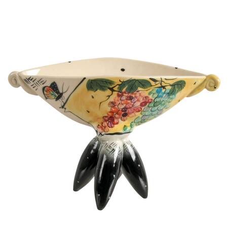 Hand-Painted Whimsical Abstract Ceramic Pedestal Bowl