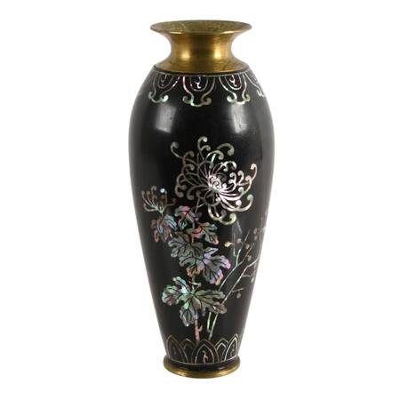 Brass Bud Vase with Mother of Pearl Inlay