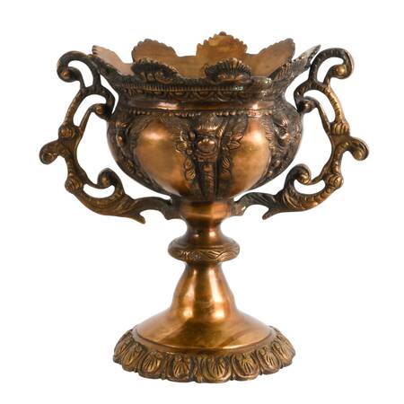 Cast Bronze Handled Pedestal Vase with Cherub Motif