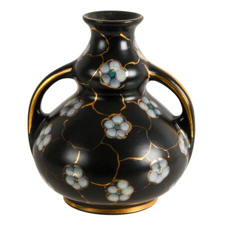 Regina Holland Hand-Painted Black Floral Bud Vase
