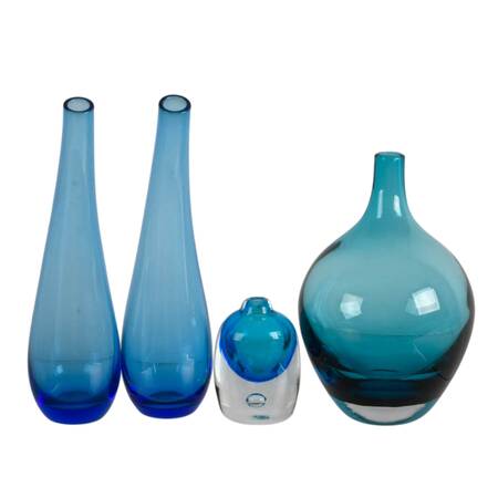 Four Blue Glass Vases