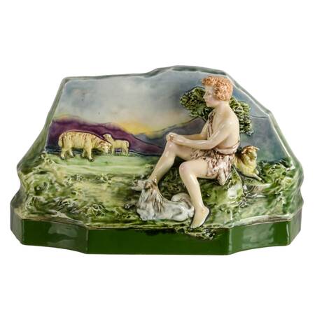 Antique Majolica Shepard and Flock Spill Vase