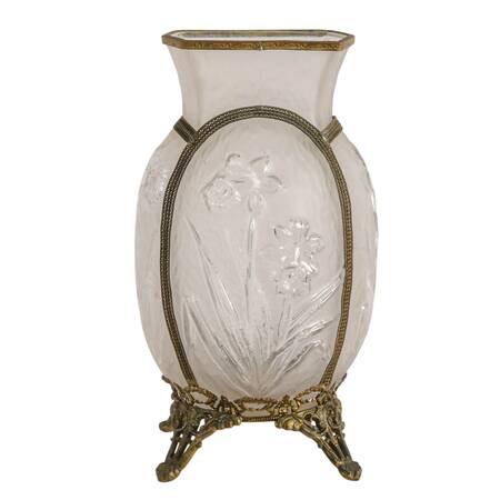 Tiffin Art Deco Floral Embossed Brass Filigree Vase