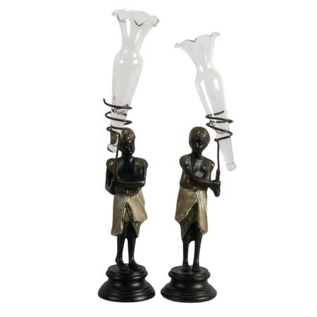 Pair of Nubian Bronze Figural Bud Vases