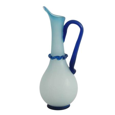 Antique Hand-Blown Blue Satin Glass Pitcher Vase