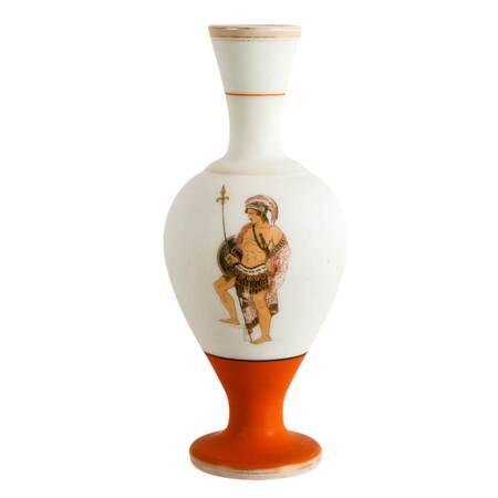 Vintage Orange and White Etruscan-Style Glass Vase Attributed to Harrach