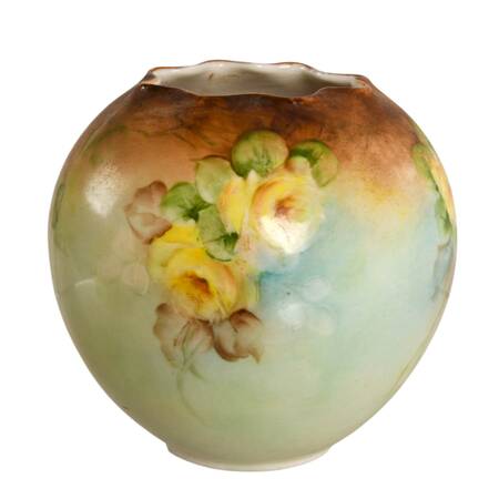 Antique Signed Hand-Painted Round Porcelain Vase