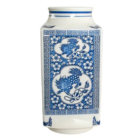 Andrea by Sadek Blue and White Imperial Lion Porcelain Vase