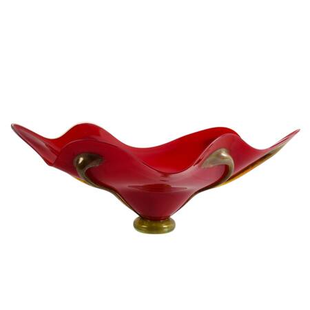 Signed Hand-Blown Crimson Art Glass Centerpiece