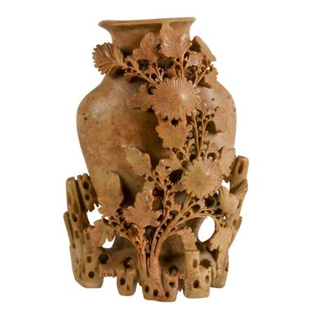 Artisanal Carved Soapstone Floral Home Accent