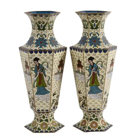 Pair of Chinese Hexagonal Cloisonné Vases