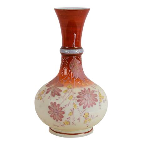 Antique Bohemian Hand-Painted Floral Glass Vase