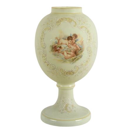 Victorian Hand-Painted Bristol Glass Cherub Motif Vase