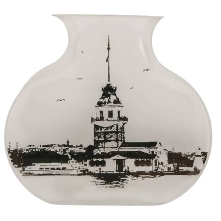 Pasabahce Turkish Glass Vase with Istanbul Maiden's Tower Scene