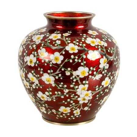 Ando Cloisonné Floral Pigeon Blood Ginbari Enamel Vase